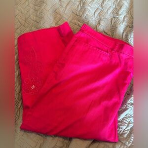 Tanjay Bright Pink Capri with Embroidered Flower - 18W